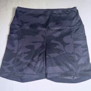 Yogalicious Lux Camo Biker Shorts Black Charcoal High Waist Pocket Small